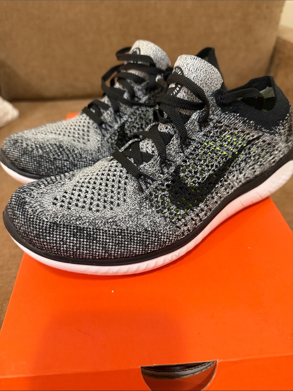 Nike Free RN Flyknit Sneakers in Black, Gray & White with Nein Insole (Woman’s)
